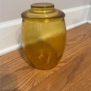 Vintage Boho Mushroom Bartlett Collins Amber Glass Cookie Jar